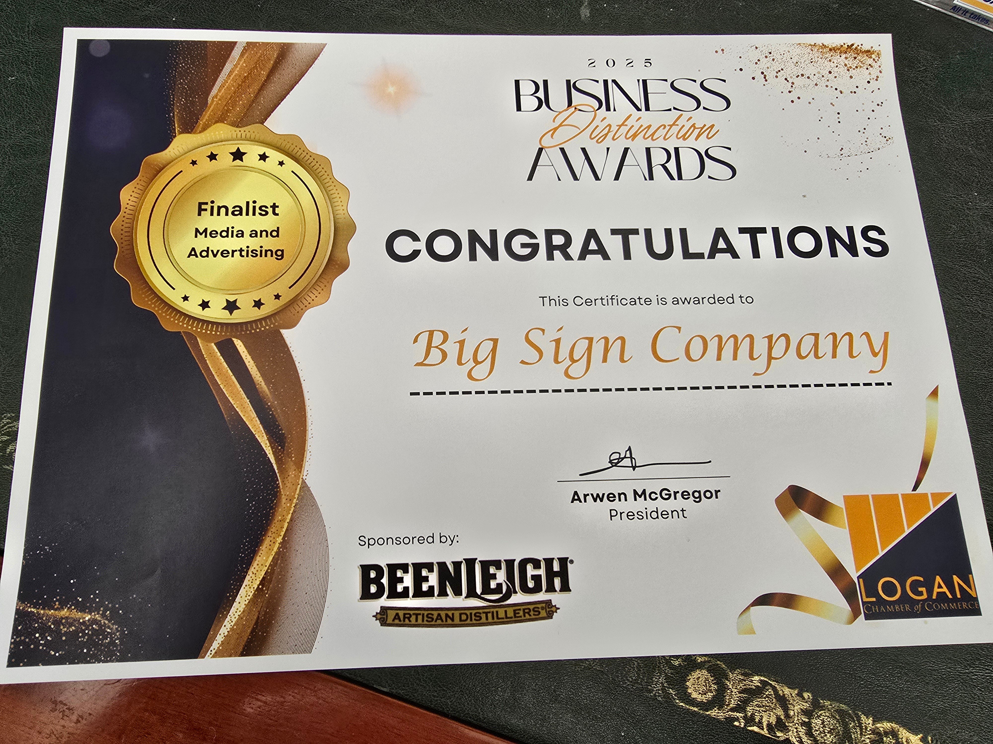  Big Sign Company Award - Finalist in Media & Advertising 